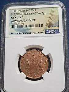 1808 India 10 Cash Coin - Admiral Gardner Shipwreck - Madras - NGC Genuine - Picture 1 of 4