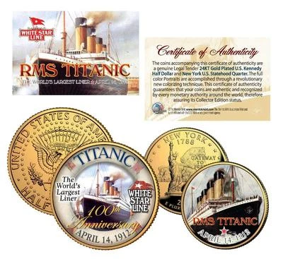 TITANIC RMS Ship *100th Anniversary* 24K Gold U.S. Mint Legal Tender 2-Coin Set - Image 1 of 2