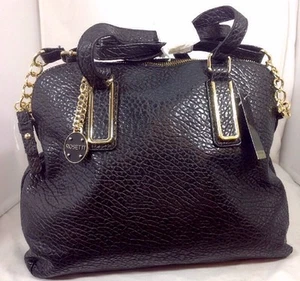 NEW ROSETTI Large Faux Black Leather Purse Duffle Tote Gold Chain 2 Strap Bag - Picture 1 of 12