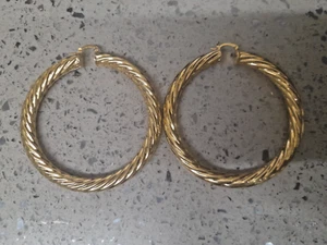Super EX Large GOLD 80mm Dia Thick Gold Filled Long twisted Hoop Earrings - Picture 1 of 2