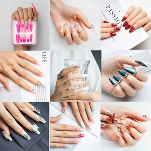 Long Coffin Nails Press on Nail Fake Nails Gems Charms Cartoon Acrylic Nails DE - Picture 1 of 17