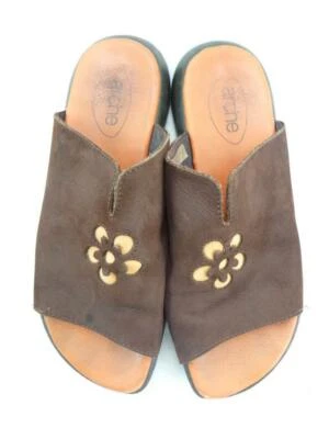 ARCHE FRANCE ZUECOS/DIAPOSITIVAS/MULAS DE CUERO FLORAL MARRÓN/NARANJA 39 USADOS/DESGASTADOS Foto 1 de 4