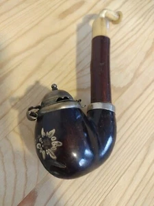 Vintage Tirol Hand Carved Wooden Pipe with Bakelite Wind Cover Signed A.L.J  - Picture 1 of 9
