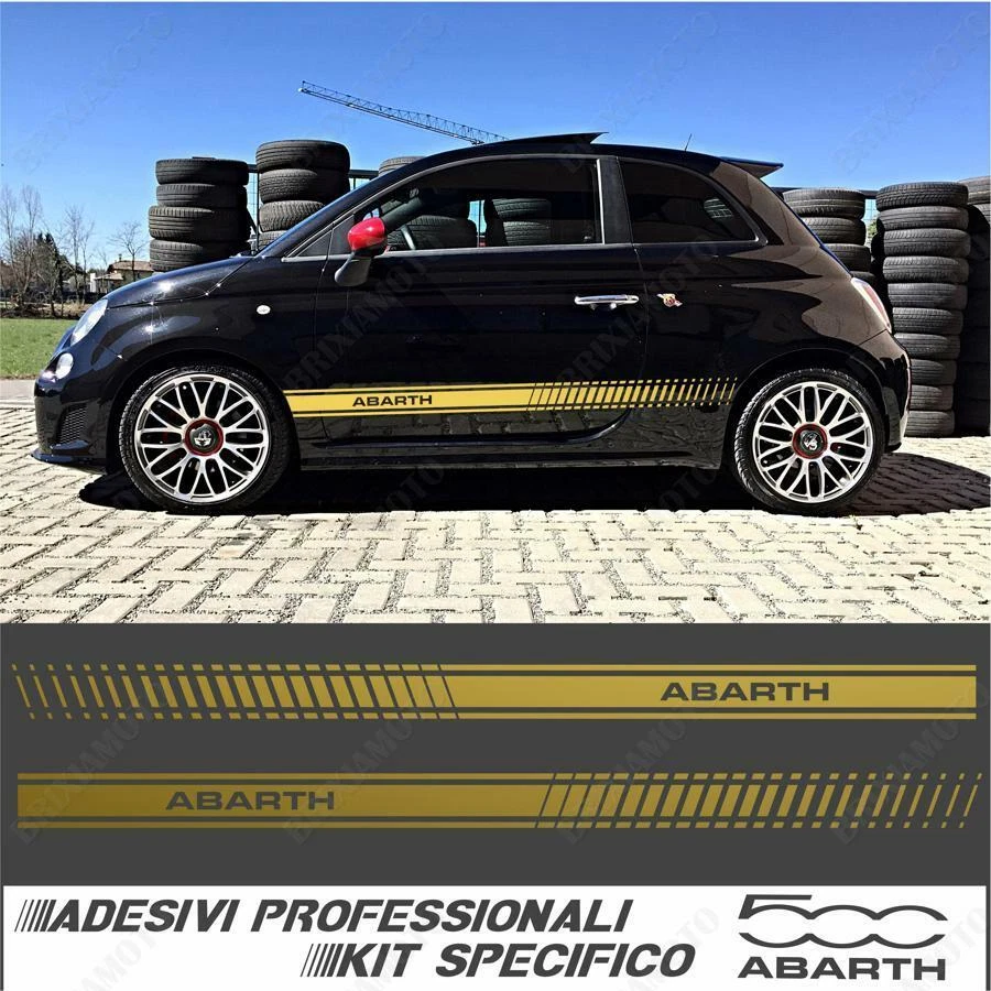 ADESIVI STRISCE FIANCATE LATERALI ABARTH FIAT 500 2007-2016 ORO CON SPATOLA