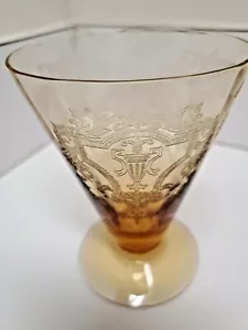 Vintage Etched Elegant Clear Amber Glass/ Optic Glass - Picture 1 of 4