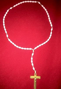 Plastic Rosaries Catholic Religious Christian Pale Pink Gold - Picture 1 of 2