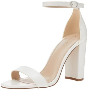 The Drop Rebecca White Fashion Open Toe Buckle Strappy High Block-Heel Sandals 8 - Picture 1 of 8