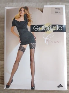 GABRIELLA TAN HOLD UP STOCKINGS FISHNET TEXTURED ONESIZE SM 1 2 MED NUDE BIEGE - Picture 1 of 1