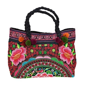 Elegante y bellamente bordado rojo y rosa flor jardín bolso - Imagen 1 de 5