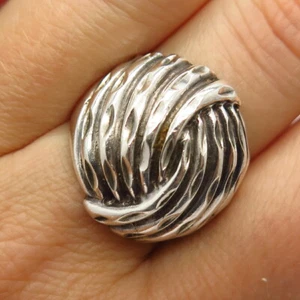 925 Sterling Silver Ribbed Design Wide Domed Ring Size 8 1/4 - Picture 1 of 7