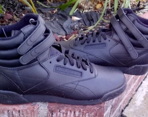 Reebok Freestyle Hi Top Black Black Logo Youth Kids Shoes Size 4.5 - Picture 1 of 5