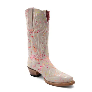 Ferrini Womens Belle V-Toe White Leather Cowboy Boots - Picture 1 of 6