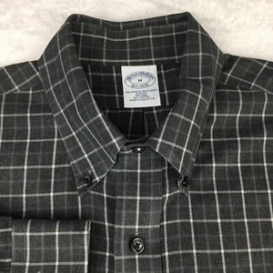 Brooks Brothers Dress Shirt Mens Size Medium Gray/White Checks Slim Fit Non Iron - Picture 1 of 10