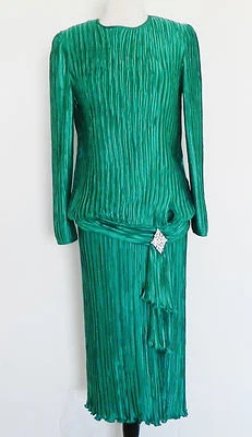Bellisima Las Vegas Gatsby 2pcTunic Top/ Mid-Calf Skirt Emerald Pleated Size M - Image 1 of 4