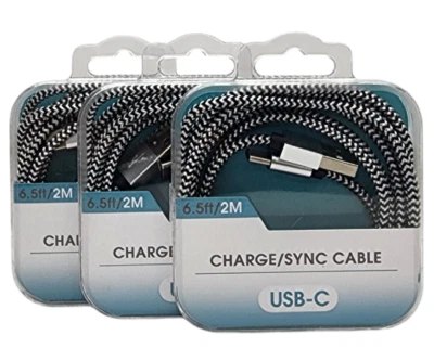 3Pack USB C, Type C Cable 6.5ft/2m. Nylon Braided Fast Charging, Free Shipping - Image 1 of 4