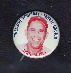 Yogi Berra Day, Yankee Stadium, April 14th, 1964, " Tribute Pinback Pin, EX! - Picture 1 of 2
