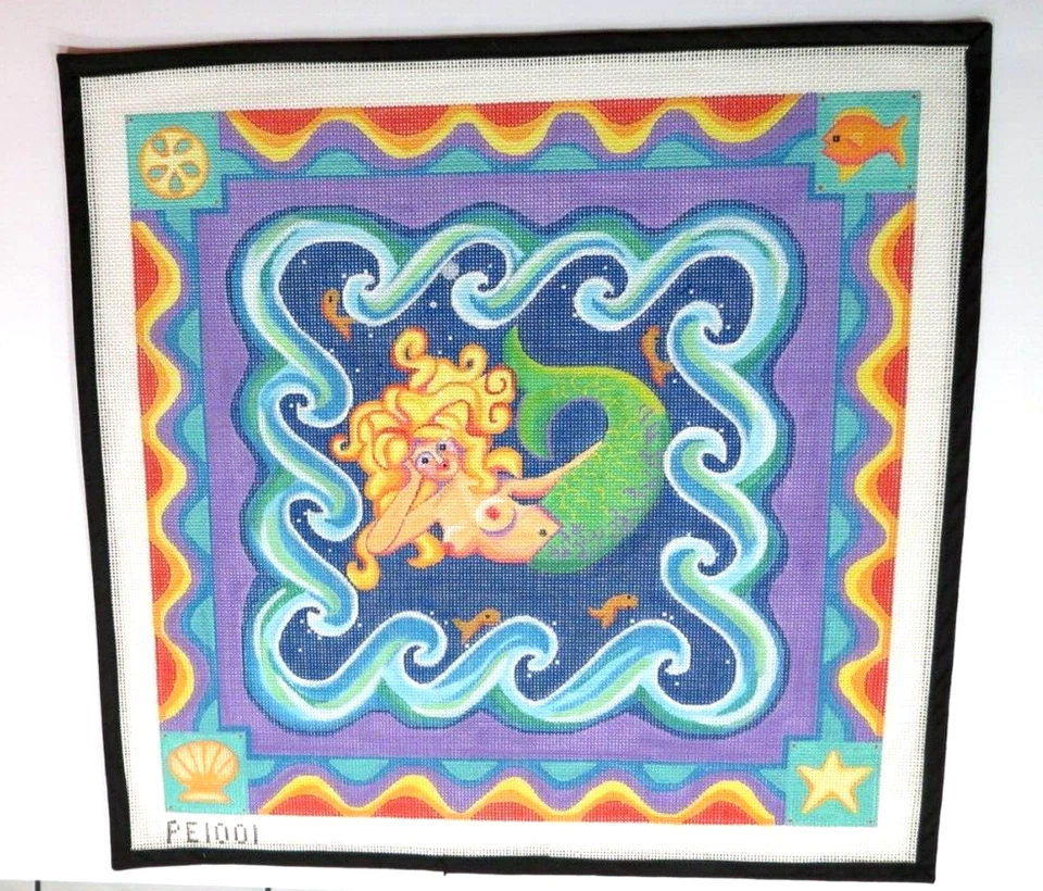 Susan Roberts Colorful Mermaid Handpainted Needlepoint Canvas 13 count - Image 1 of 1