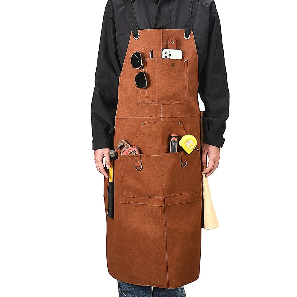 Heavy Duty Waxed Canvas Work Apron for men Rugged & Water-Resistant Brown - Image 1 of 4