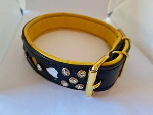Genuine black leather dog collar with heart cut outs and studs medium size - Picture 1 of 3