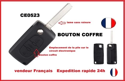 Télécommande Coque CE0523 VA2 3 Boutons Coffre Clé PLIP pour Citroen C2 C3 C4 C5