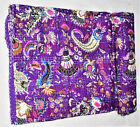 Purple Crown Printed Kantha Bedspread Indian Handmade Blanket Throw Quilts