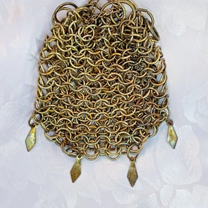 Draw String Coin Purse Vintage Germany Metal Chain Link Trinket Bag with Tags - Picture 1 of 11