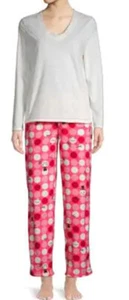 HUE Women's PJ Set Fleece Long Sleeve 3 Piece Pajama Set ~(Large) Snowman Dot - Picture 1 of 11