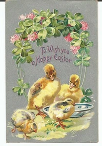 To Wish You a Happy Easter Ducklings Chicks Trébol Publicado 1909 Raphael Tuck de Colección - Imagen 1 de 2