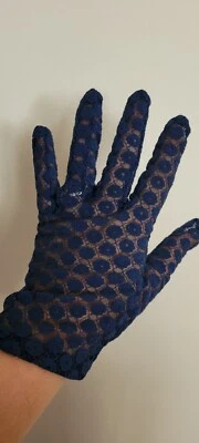 VTG• FINALE ROYAL BLUE LACE GLOVES• EVENING GLOVES• SHEER LACE GLOVES• OSFM - Imagem 1 de 4