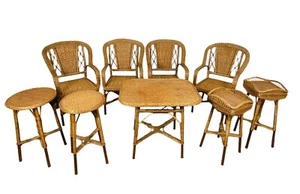 Ensemble De 9 Pièces De Salon En Rotin, Milieu XXème Siècle - Imagen 1 de 19