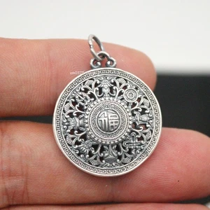Reines 999 Feinsilber Anhänger Damen Herren Vintage Acht Schatz Kompass 30*24mm - Bild 1 von 5