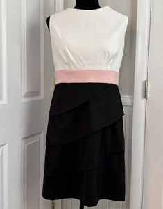 Vestido Connected Apparel para mujer talla 16 capas negro rosa sin mangas elástico usado en excelente estado - Imagen 1 de 8