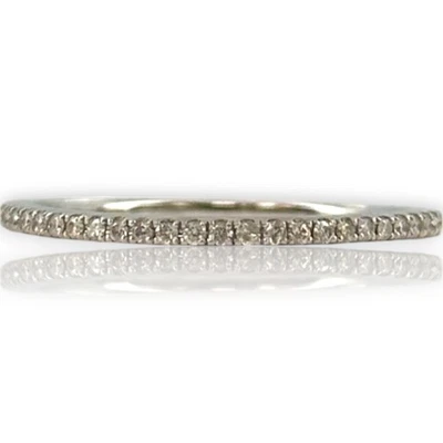 14kt Solid White Gold and Diamond Half Eternity Wedding Stackable Band Size 7 - Image 1 of 4