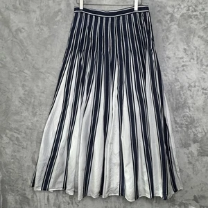 Pendleton Skirt Womens 10 Navy White Striped A-Line Pleated Side Zip Silk Blend - Picture 1 of 9
