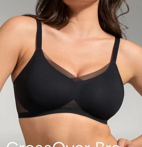 Honeylove crossover Wireless Bra 38DDD G Black Mesh Support Comfort Sculpt - Picture 1 of 8