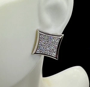 Sterling Silver Pave’ Set Diamond Pierced Earrings, Screw Back - Picture 1 of 11