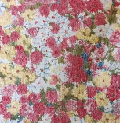 Vintage Everyday Angels Susan Winget Cotton Floral Fabric Pink Red Yellow White - Image 1 of 4