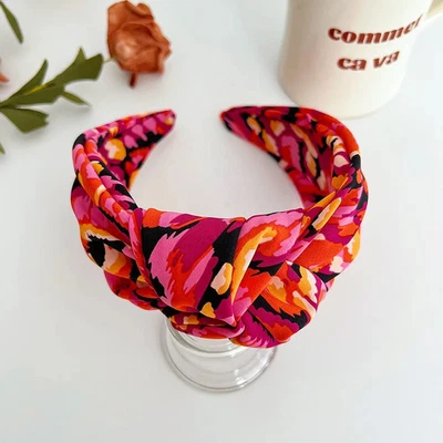 Alloy Satin Knot Headband Women Tiedye Floral Big Bow Daily Hair Hoop Head Band - Image 1 of 4