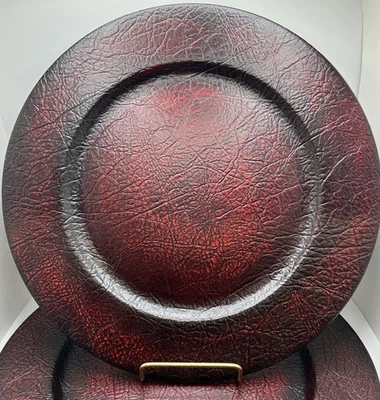 PIER 1 Plato Cargador Placa Cuero Sintético Rojizo 13" Set 3 Navidad De Colección Foto 1 de 4