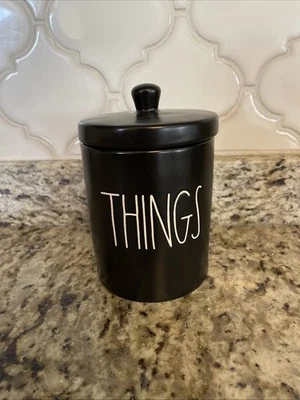 Bote Rae Dunn THINGSS con tapa baño negro NUEVO Foto 1 de 4