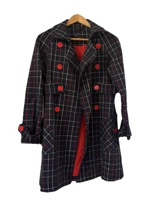 Marc Jacobs plaid Wool Navy And Red Double Breasted Trench Coat EUC Size XS - Image 1 of 4