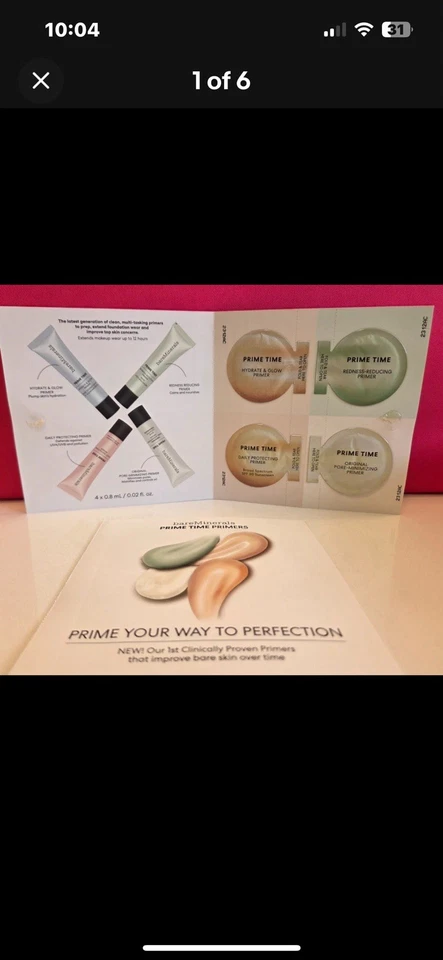 2 BAREMINERALS PRIME TIME FACE PRIMERS - 4 COLORS/SAMPLE - Redness Hydrate Daily - Image 1 of 4