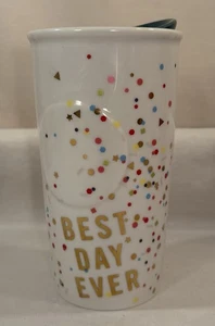 2015 Starbucks Coffee BEST DAY EVER 10oz Travel Tumbler Mug w/Lid • Porcelain - Picture 1 of 18