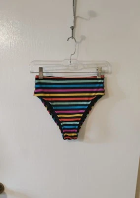 Xhilaration Women's Size S High Waist Multi Striped Cheeky Bikini Bottom Bathing - Image 1 of 4