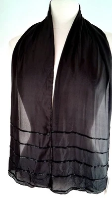 Bufanda cuello 100 % seda con cuentas negras de colección 50" X 10" con adornos de etiqueta Foto 1 de 4