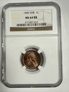 1909 VDB LINCOLN WHEAT CENT GRADED NGC MS64 RB - Picture 1 of 4