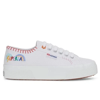 NOVO tênis branco feminino Superga Happy Logo. Lona bordada colorida 8,5 - Imagem 1 de 4