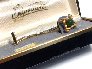 Vintage Signature Genuine Jade Stone Tie tac In Box Mint Condition - Bild 1 von 7