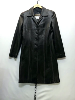 Abrigo midi Michael Hoban North Beach de cuero para mujer de cuero negro a medida talla 12 Foto 1 de 4