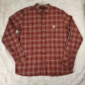 Carhartt Rugged Flex Relaxed Fit Flannel Button Up Mens XL Red Orange Plaid - Picture 1 of 9